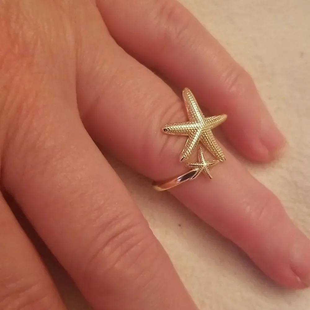 Starfish cuff ring gold tone